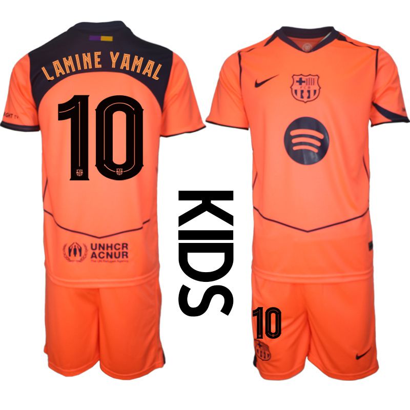 Youth 2025-2026 Club Barcelona away orange #10 Soccer Jersey2
